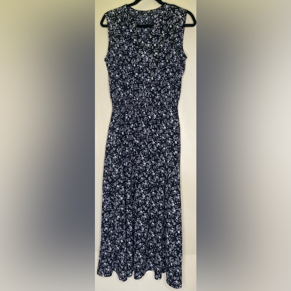 Uniqlo Floral Sleeveless Casual Black and White Dress Sz Large